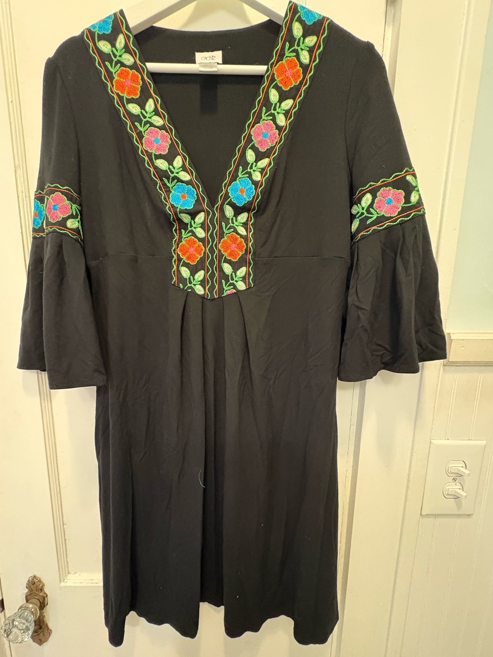 Cache Black Embroidered V-Neck Women's Dress